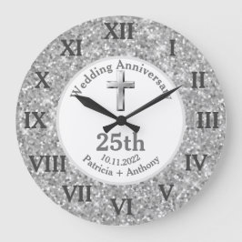 25. Silver Wedding Anniversary Glitzer Religious Große Wanduhr