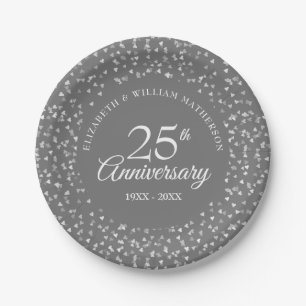 25. Silver Wedding Anniversary Hearts Confetti Pappteller