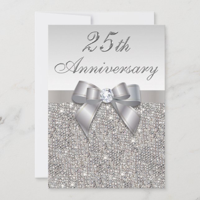 25. Silver Wedding Anniversary Imitate Sequins & B Einladung (Vorderseite)