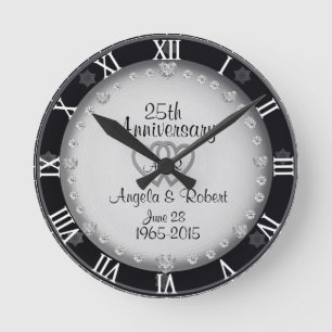 25. Silver Wedding Anniversary Monogram Runde Wanduhr