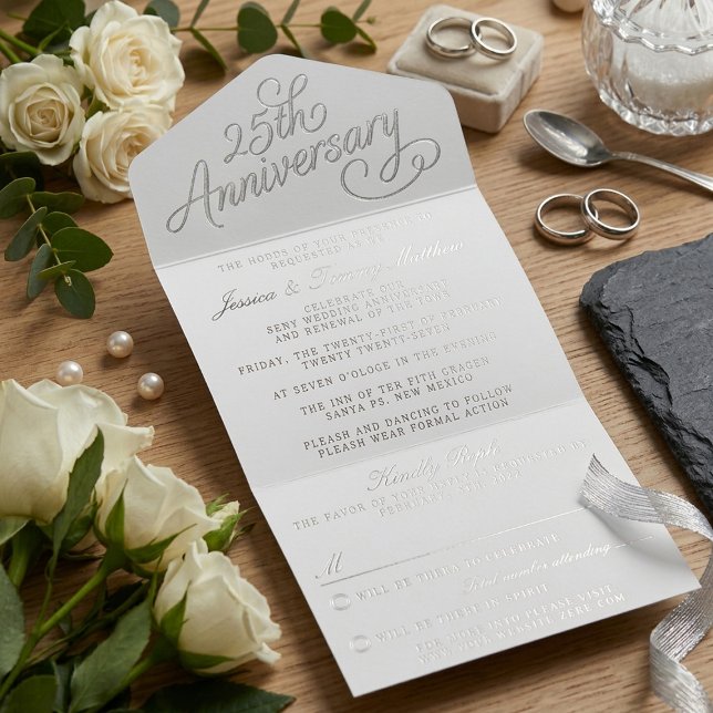 25. Silver Wedding Anniversary Real Foil gepresst All-in-One-Einladung (Von Creator hochgeladen)