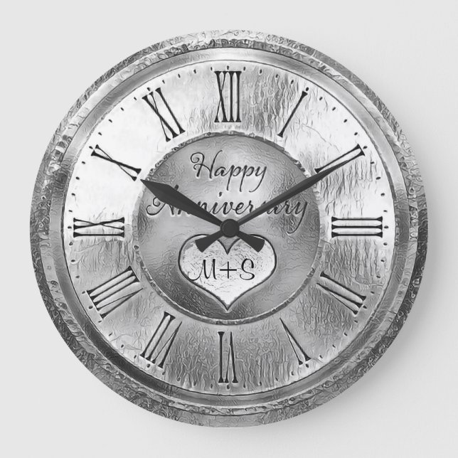 25. Silver Wedding Anniversary Round Clock Große Wanduhr (Vorderseite)