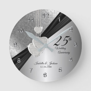 25. Silver Wedding Anniversary Sake Design Runde Wanduhr
