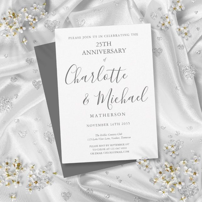 25. Silver Wedding Anniversary Signature Script Einladung (25th Silver Wedding Anniversary Signature Script Invitation)