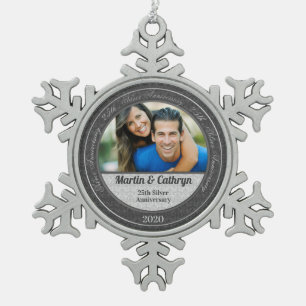 25. Silver Wedding Annivsersary Foto Schneeflocken Zinn-Ornament
