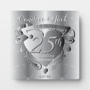 25. Silver Wedding Jubiläum 3D Herz Emblem Fotoplatte