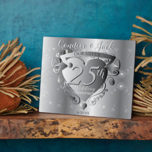 25. Silver Wedding Jubiläum 3D Herzemblem Pl Fotoplatte