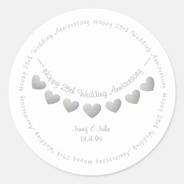 25. Silver Wedding Jubiläum bunting Design Runder Aufkleber (Vorderseite)