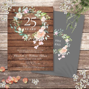 25. Silver Wedding Jubiläum florales rustikales Ho Einladung