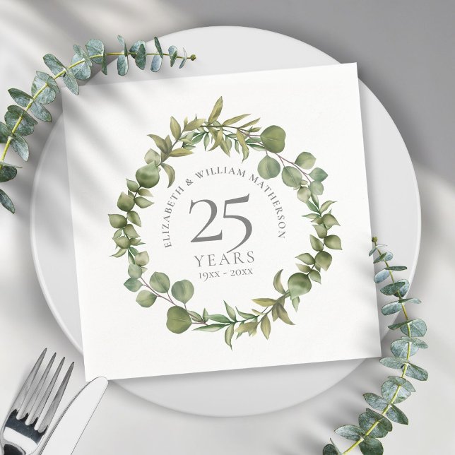 25. Silver Wedding Jubiläum Grüne Blumen Serviette (Von Creator hochgeladen)