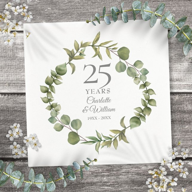 25. Silver Wedding Jubiläum Grünen Garten Serviette (25th Silver Wedding Anniversary Greenery Garland Napkins)