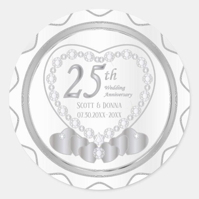 25. Silver Wedding Jubiläum Runder Aufkleber (Vorderseite)