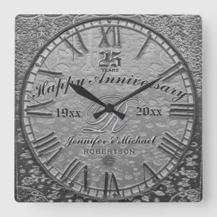 25. Silver Wedding Jubiläum Vintag Antique Quadratische Wanduhr