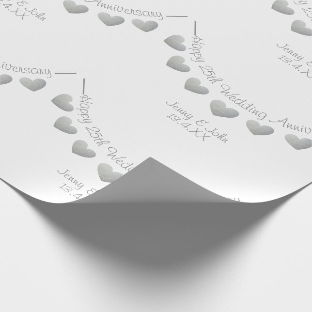 25. Silver Wedding Jubiläum weißes Bollwerk Geschenkpapier (Ecke)