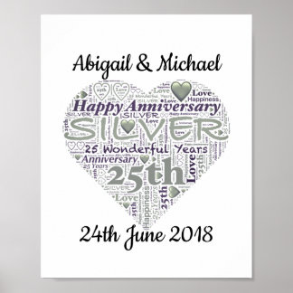 25. Silver Wedding Jubiläum Word Art Print Poster