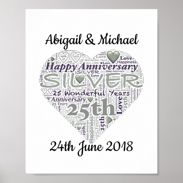 25. Silver Wedding Jubiläum Word Art Print Poster (Vorne)