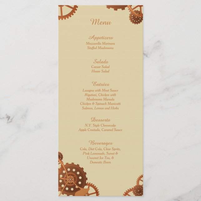 25 Steampunk Cogs and Gears Wedding Menu Cards Menükarte (Vorderseite)