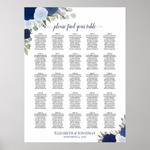 25 Tabelle Blauer Boho Blütensitzplan Poster