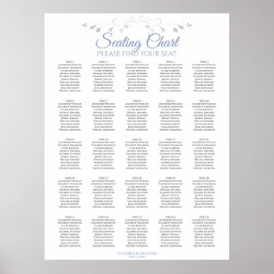 25 Tabelle Elegant Blue White Wedding Seating Char Poster