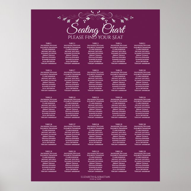25 Tabelle Elegant Cassis Hochzeitsskala Poster (Vorne)
