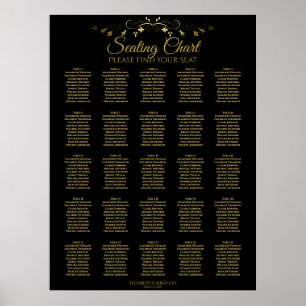 25 Tabelle Elegant Gold Black Wedding Seating Char Poster