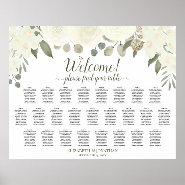 25 Tabelle Elfenbeinrosen Hochzeitstabelle Poster (Vorne)