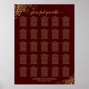 25 Tabelle Gold & Auburn Brown Hochzeitstabelle Poster