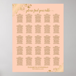 25 Tabelle Gold & Coral Peach Hochzeitsdiagramm Poster