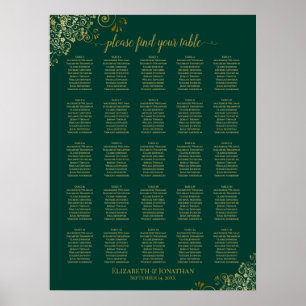 25 Tabelle Gold Smaragdgrüne Hochzeitstabelle Poster