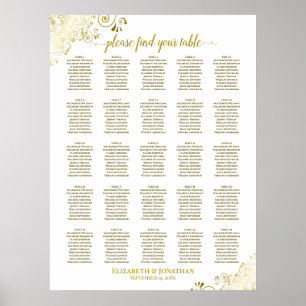 25 Tabelle Gold & White Wedding Seating Chart Poster