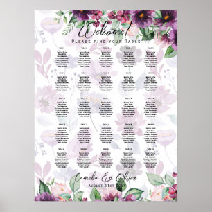 25 Tabelle Lila florale florale SITZPLATTE Poster