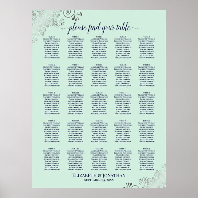 25 Tabelle Navy & Mint Green Wedding Seating Chart Poster (Vorne)