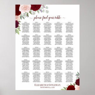 25 Tabelle Rot und Rosa Rosen Hochzeitstabelle Poster