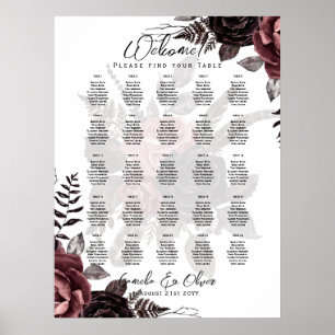 25 Tabelle Rustikale Rose Burgund florale SITZENCH Poster
