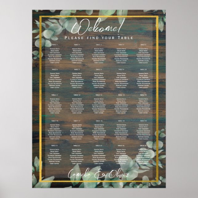 25 Table Greenery-Blätter HAUSHALTSDATEN Poster (Vorne)