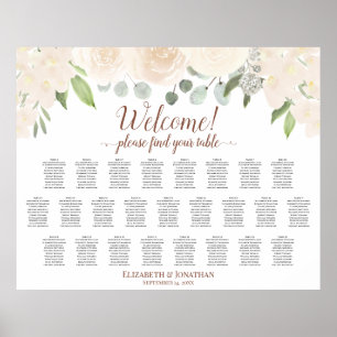 25 Table Pale Blush Peach Boho Roses Seating Chart Poster