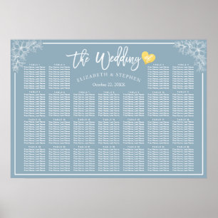 25 Tables blaues Blumenmuster Hochzeitsdiagramm Poster