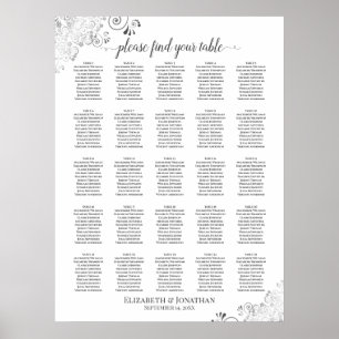 25 Tafellacy Silver Wedding Seating Chart White Poster