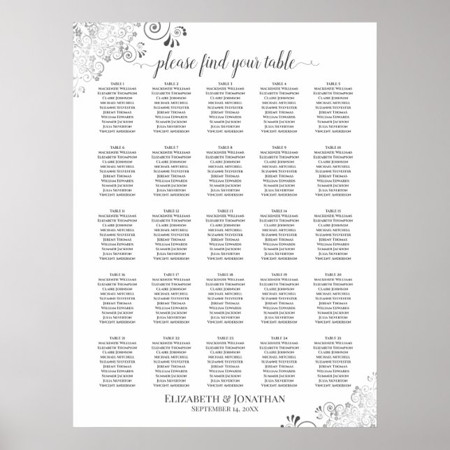 25 Tafellacy Silver Wedding Seating Chart White Poster (Vorne)