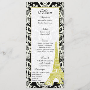 25 Tags der Hochzeit in Paris Black Damask Menükarte
