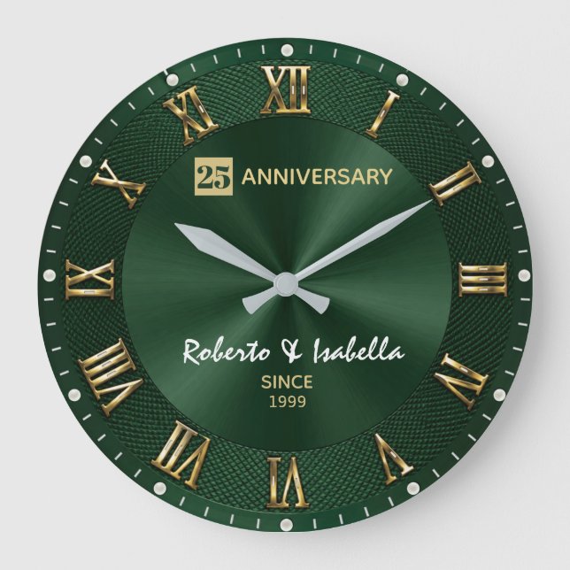 25 th Anniversary Emerald Green Luxury Wedding Ann Große Wanduhr (Vorderseite)