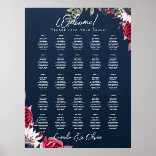 25 Tisch-Burgund-Floral-Fall-Sitzkarten Poster