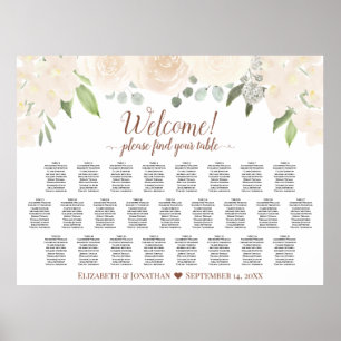 25 Tische Blassrosé Pfirsich Boho Rosen Sitzordnun Poster