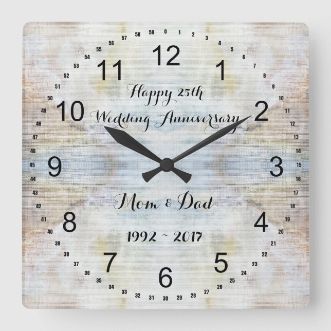 25. Wedding Anniversary Marble Pattern Quadratische Wanduhr (Vorderseite)