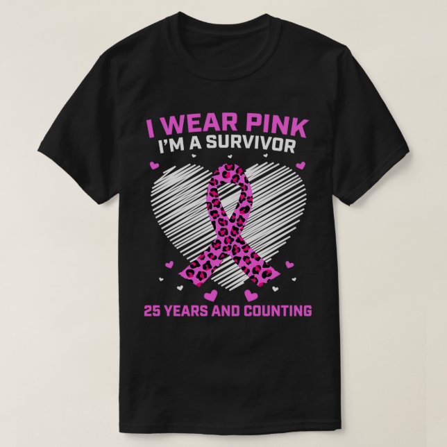 25 Years Cancer Free Pink Cheetah Breast Cancer Su T-Shirt (Design vorne)