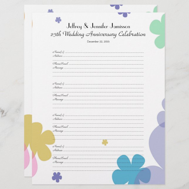 25th Anniversary Party Guest Book Sign-in Page (Vorne/Hinten)