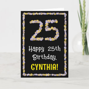 25th Birthday: Floral Flowers Number, Custom Name Karte