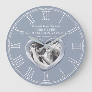25th silver wedding anniversary custom photo heart große wanduhr