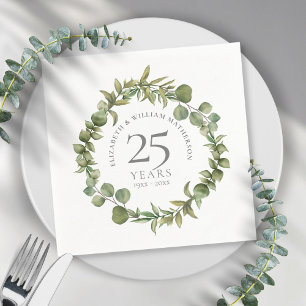 25th Silver Wedding Anniversary Greenery Floral Serviette
