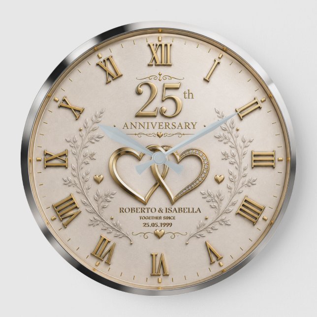 25th wedding anniversary 25 years anniversary große wanduhr (Vorderseite)